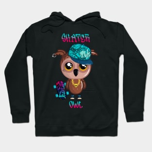 Skater Owl with Skateboard and Cap Hoodie